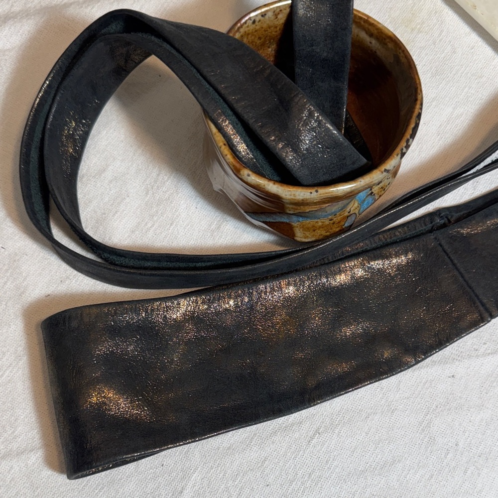 Black Leather Obi Belt - Women's Wide Wrap Waist Belt